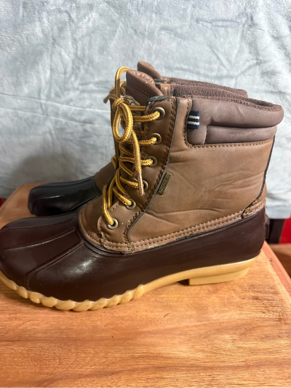 Nautica Men's Brown Waterproof Duck Boots with Tan Upper Sz 9